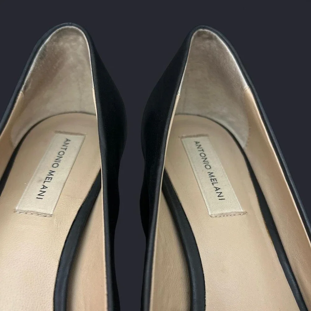 Antonio Melani Black Leather Block Heel Pointed Toe Pumps Womens 10M EU 40